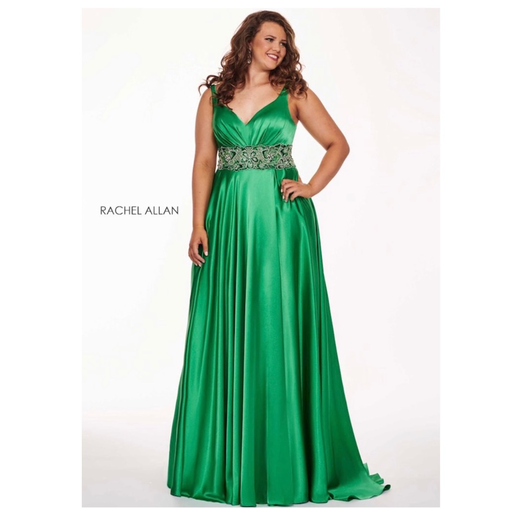 6681 Rachel Allan green formal dress